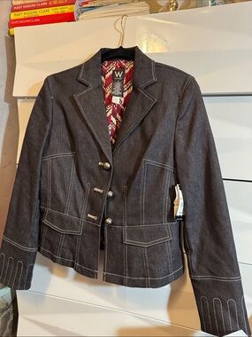 WORK TO WEEKEND Denim-Style Black Blazer with Contrast Stitching